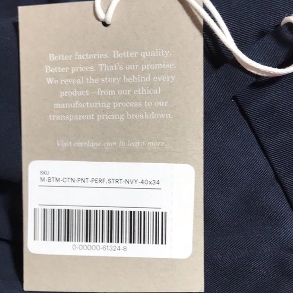 Everlane Performance Chino Pants Uniform Straight Fit Deep Navy 40X34 NWT - Picture 7 of 9